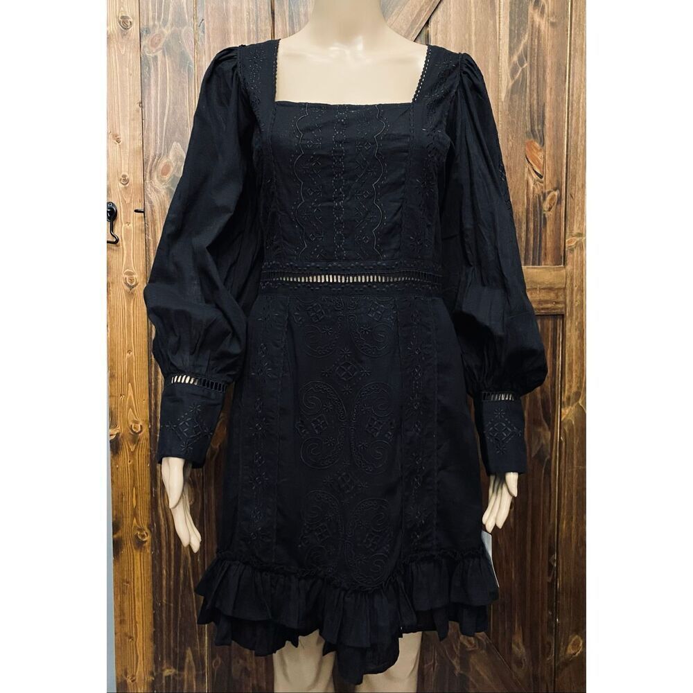 ASOS Design Boho Black Eyelet Lace Womens Dress Sz 8
